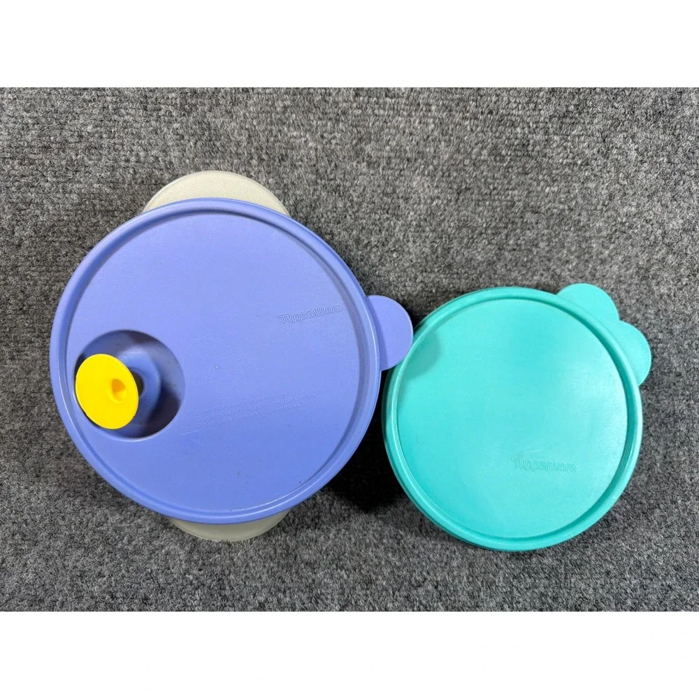 Tupperware CrystalWave Microwave Divided Dish Set Vented Lid Purple Teal Clear